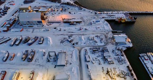 High angle view of frozen building