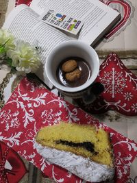 High angle view of coffee on table