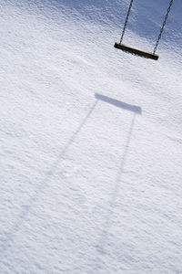 High angle view of snow on field
