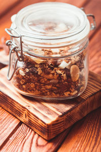 Close-up of glass of jar on table