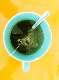High angle view of drink on table