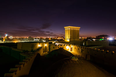 Illuminated buildings at night