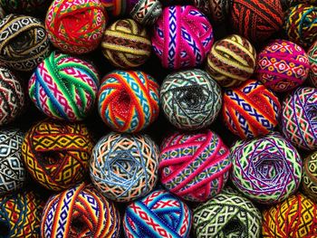 Full frame shot of multi colored wool for sale at market in cusco peru