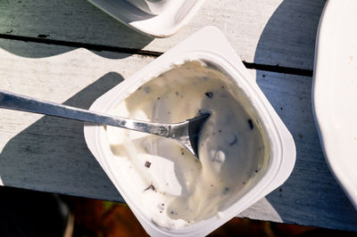 High angle view of coffee on table