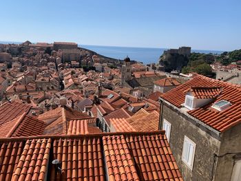 High angle view of townscape against sky