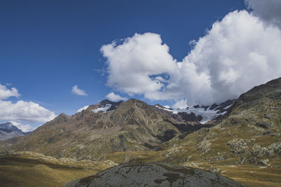 Panoramic view of snowcapped mountains against sky
