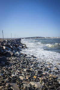 Scenic view of sea against clear sky