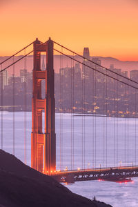 View of suspension bridge against sky during sunset