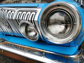 Close-up of blue car