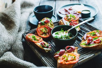 High angle view of food on table