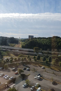 High angle view of city against sky