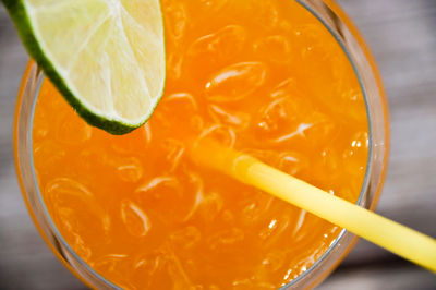 Close-up of orange juice in glass