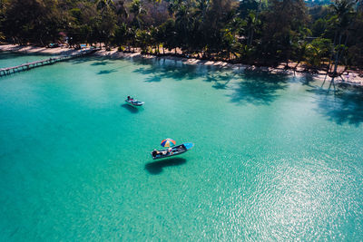 High angle view of boat in sea