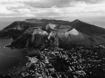 Panoramic view of volcanic landscape against sky