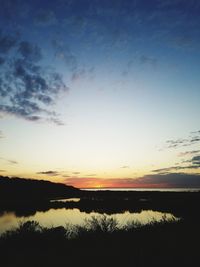 Scenic view of lake against sky during sunset