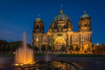 Berlin cathedral against clear sky at night