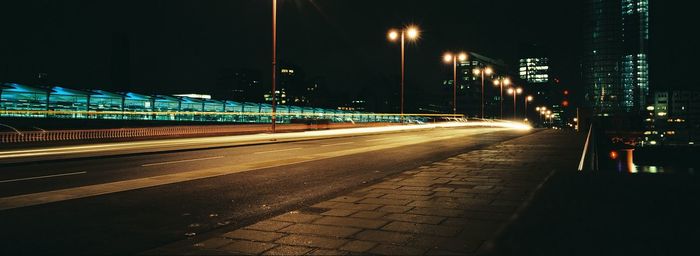 Light trails on road at night