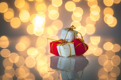 Close-up of illuminated christmas tree at night