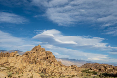 Low angle view of rock formation against sky