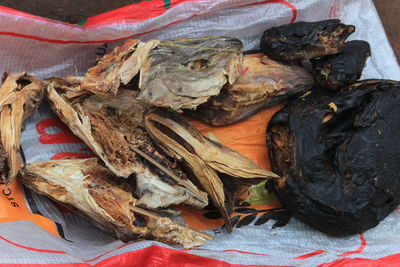 High angle view of fish for sale