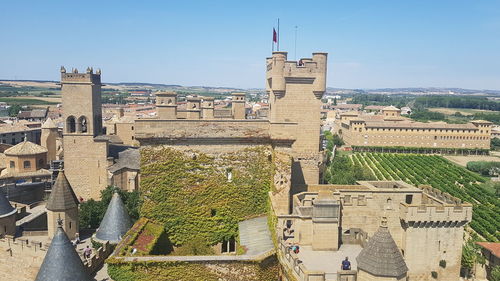 High angle view of historic building against sky
