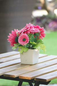 Close-up of flower pot on table