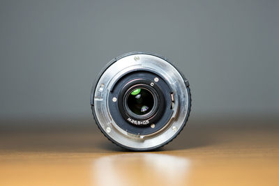 Close-up of camera on table