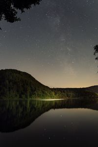 Scenic view of lake against sky at night