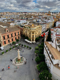 High angle view of buildings in city