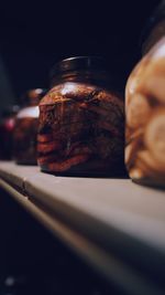 Close-up of drink in jar on table