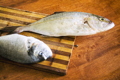 High angle view of fish on table
