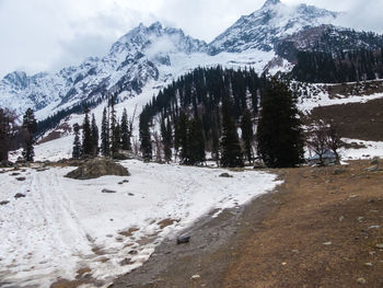 Scenic view of snowcapped mountains against sky