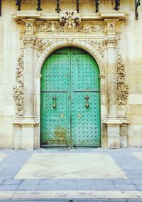 Closed door of historic building