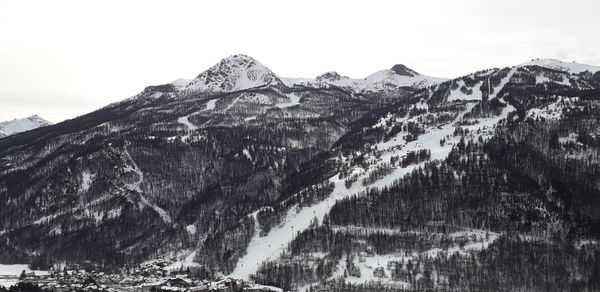 Scenic view of snowcapped mountains against sky