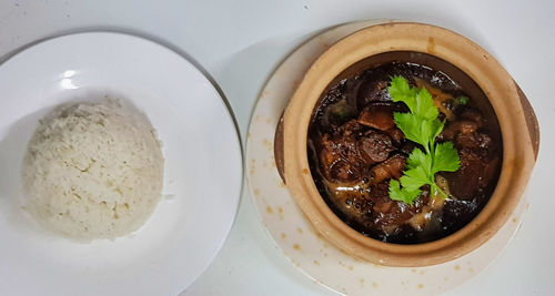 High angle view of food served in bowl