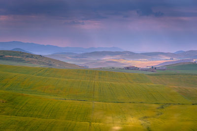 Scenic view of agricultural field against sky