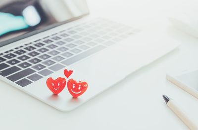 High angle view of heart shape on table