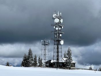 Snow covered field against sky