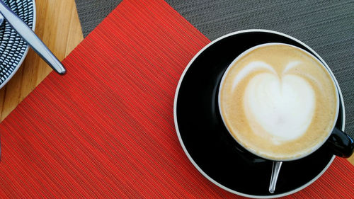 High angle view of coffee on table