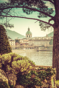 View of a building with trees in the background