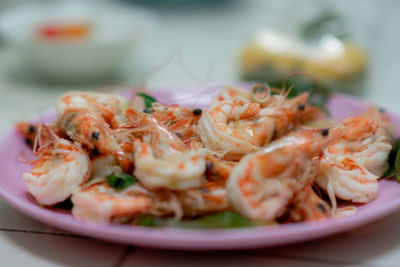 Close-up of seafood in plate on table