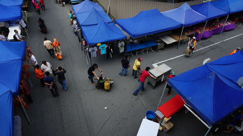 High angle view of people on street