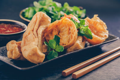 Close-up of food served in plate