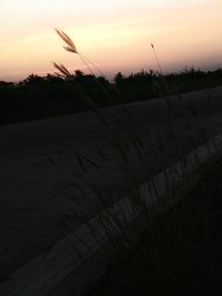 Scenic view of silhouette field against sky at sunset