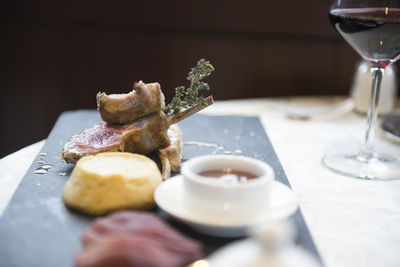 Close-up of food in plate on table