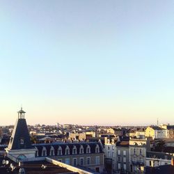 High angle view of cityscape against clear sky