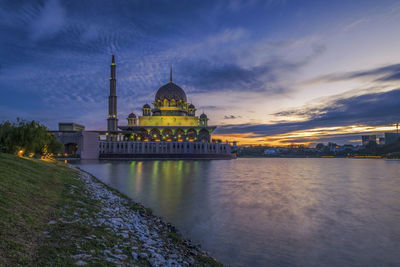 View of mosque at sunset