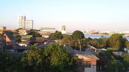 Buildings against clear sky