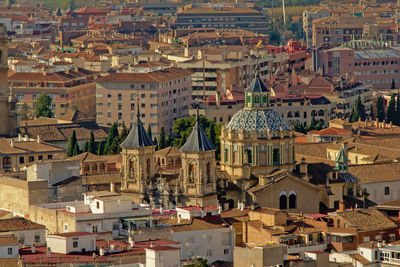 High angle view of buildings in city