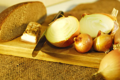 Close-up of fruits on cutting board